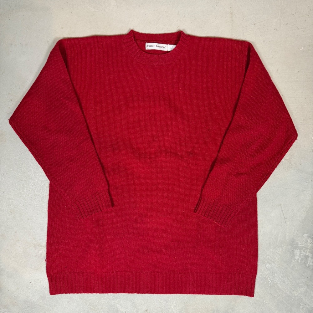 Lauren Hansen Red Shetland Wool Crewneck Sweater Womens Medium Vintage Preppy
